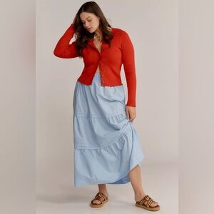 Anthropologie Somerset tiered cotton maxi skirt in sky blue